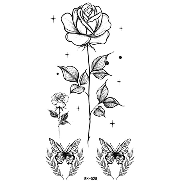 Etiquetas Engomadas Del Tatuaje 6 calcomanías de tatuaje desechables de flores extraíbles para adultos (D) Likrtyny Libre de BPA
