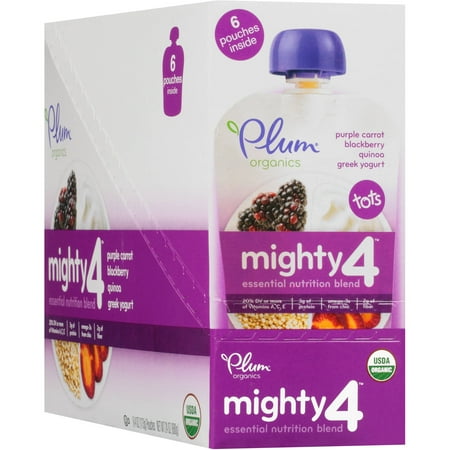 Plum Organics Tots Mighty 4 Purple Carrot, Blackberry, Quinoa & Greek Yogurt Essential Nutrition Blend, 4 oz, 6 count