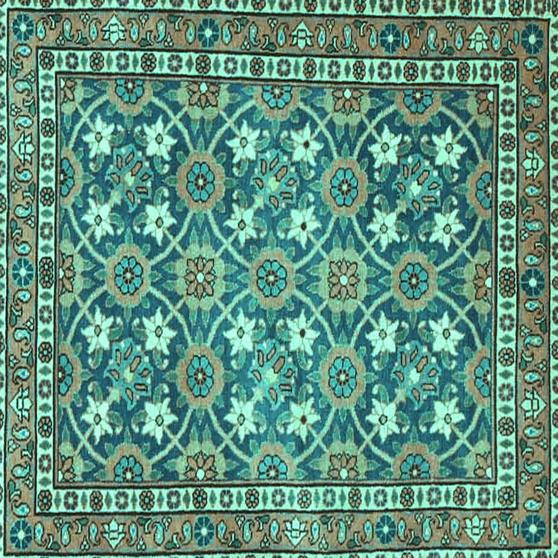 Ahgly Company Indoor Square Persian Turquoise Blue Traditional Area ...