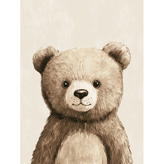 Adorable Brown Bear Cub Canvas Art Print/Wall Decor, Suitable for Living Room, Bedroom, Nursery, Office, and Gallery Wall Decor.