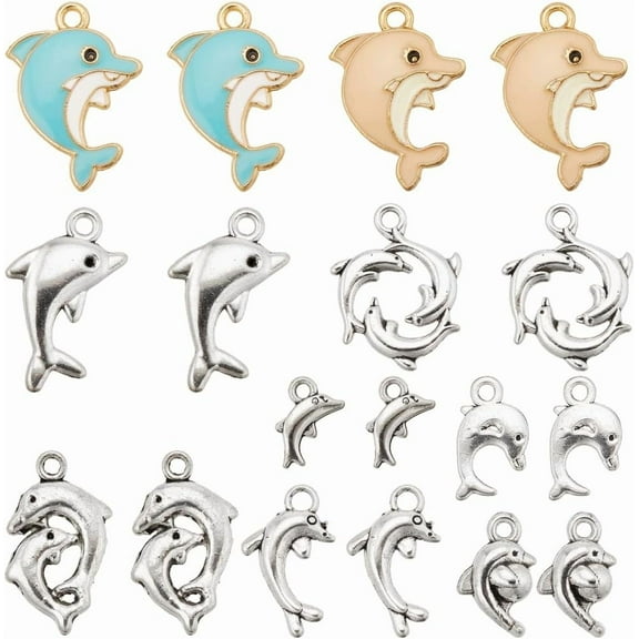 1 Box 110Pcs 9 Styles Small Dolphin Charm Dolphins Charms Bulk Alloy Enamel Metal Ocean Animal Silver Summer Sea Life Pendants for Jewelry Making Supplies Crafts DIY Necklace Bracelet Women