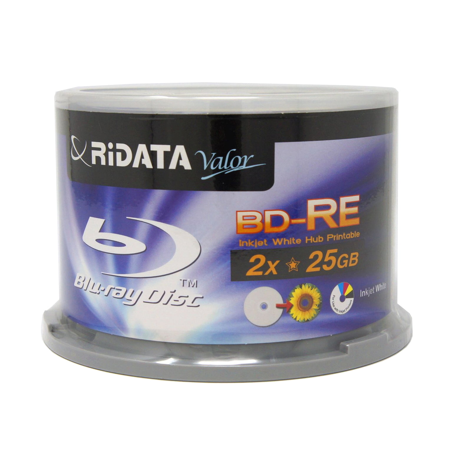50 Pack Ridata 2X 25GB Bluray BDRE Rewritable White Inkjet Hub