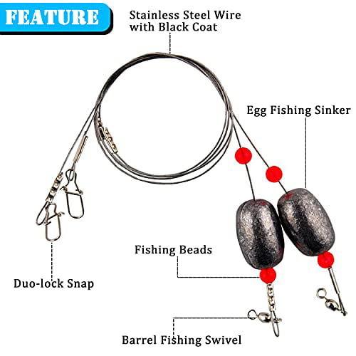 AGOOL Fishing Egg Sinker Weight Rigs Fishing Swivel and Snap Connector Stainless Steel Fishing Leader Wire for Trout Flounder and Bottom Fishing 4/8pcs Ready Rigs with Sinker 
