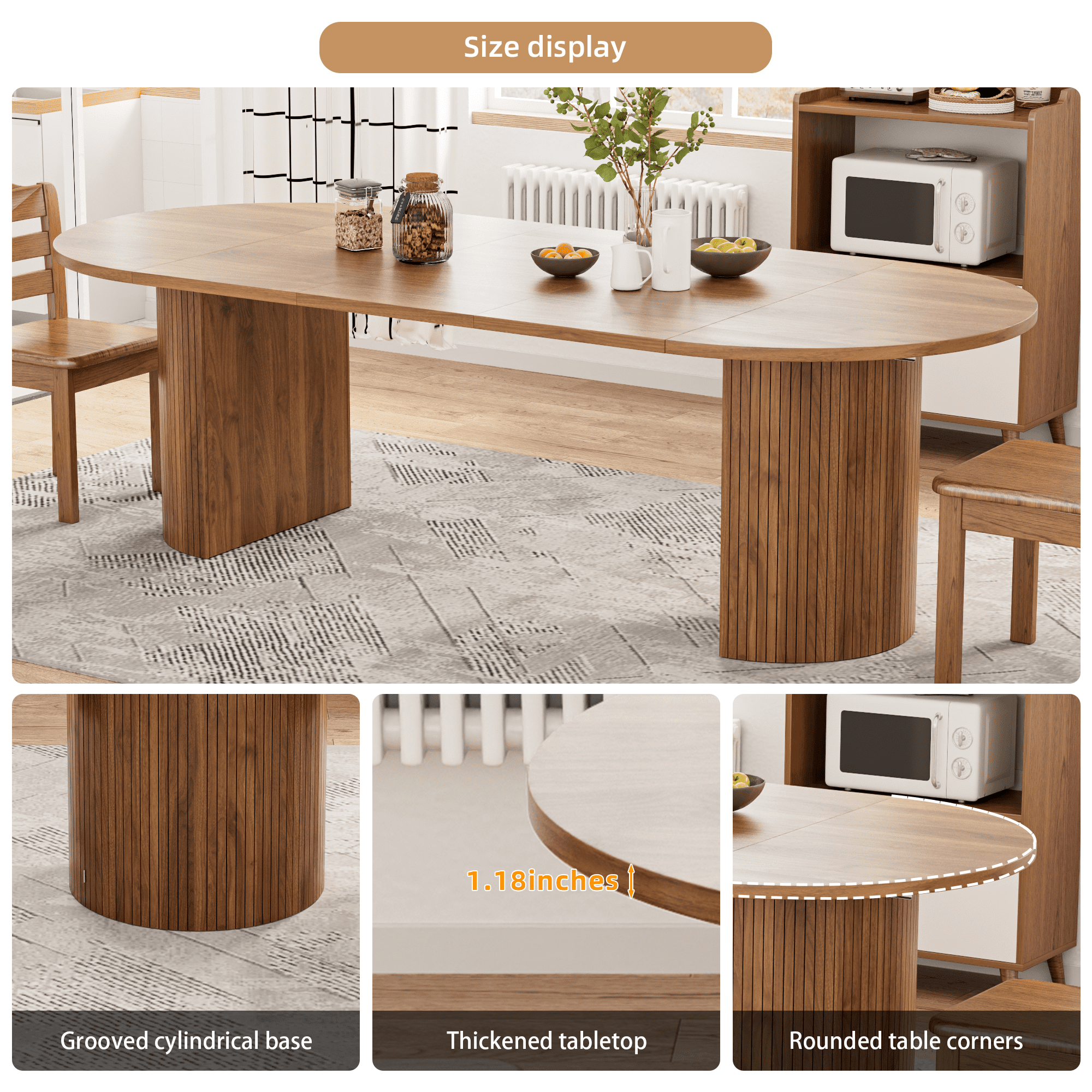 Diubas 43.3''-94.6'' Extendable Dining Table for 4-10, Round Expandable Kitchen Table with Dual Side Storage Shelves, Modern Farmhouse Oval Dinner Tables for Dining Room Kitchen Living Room(Walnut)