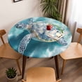 thumbnail image 5 of Ocean Turtle Wave Elastic Fitted Round Table Cover Coastal Marine Life Waterproof Outdoor Tablecloth for Holiday Party, Picnic, Patio & Dining Fits Tables Up to 36"-44", 5 of 8