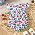 thumbnail image 4 of Gbsyewxs Girls Jumpsuit Crew Neck Flutter Sleeve Bow Cherry Print Romper Cute Summer Toddler Onesie Red Size 6-12 Months, 4 of 6