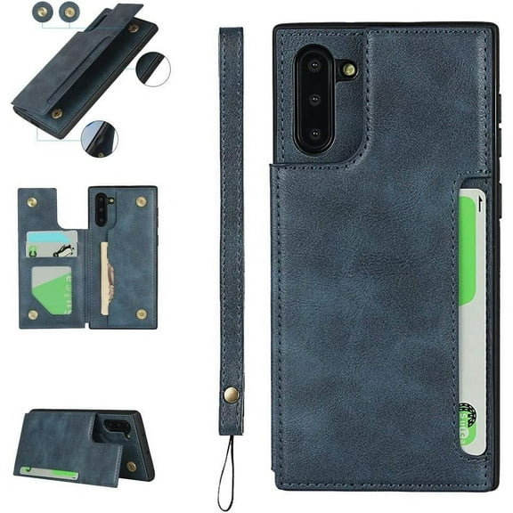 Galaxy Note 10 Luxury PU Leather Case,Credit Card Holder,Cash Slots,Stand Function Soft TPU Back Wallet Case Flip Wrist Strap Multi-Function Durable Case for Samsung Galaxy Note 10 6.3",Blue