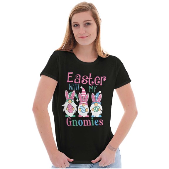 Cute Funny Easter With My Gnomies Womens Slim Fit Graphic Tee Brisco Brands S