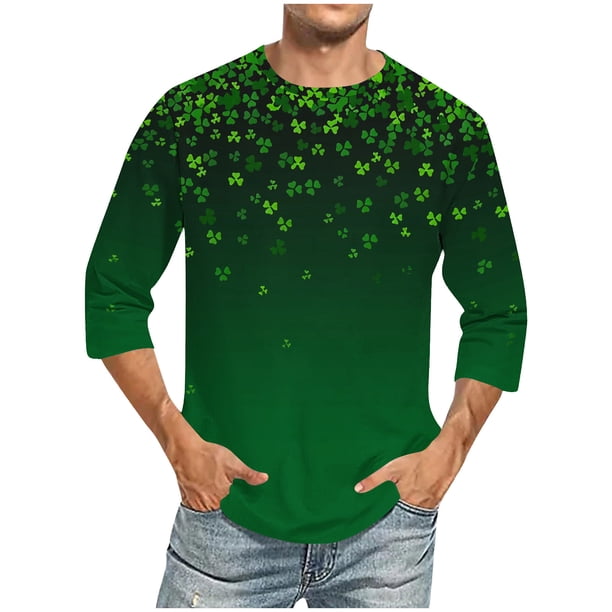 Camisetas de Manga Larga de Algodón Cuarto de Manga Cuello Redondo con Impresión Del Día de San Patricio, Moda Casual