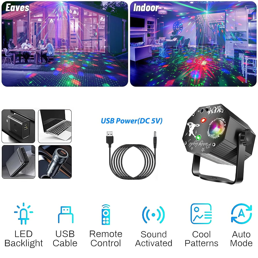 LITOM Sound-Controlled Disco Party Light - 72 Patterns, 3 Modes & Remote Control, Timer Function, HD DJ Strobe Stage Light for Kids, Birthday, Christmas & Indoor Decor
