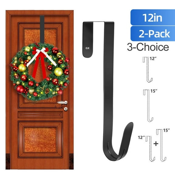 Active Mind Ltd (2Pack)12" Over Door Hanger Hook - Heavy Duty Metal Wreath Holder for Christmas Decor & Front Door, Multi-Use Hanging Hooks for Ornaments/Seasonal Decor/Towels, Black