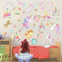 Unicorn Wall Stickers Decals, Unicorn Wall Decor with Heart Flower Birthday Christmas Gifts for Boys Girls Kids Bedroom Decor Nursery Room Home Decor(2 Sheets Unicorn)