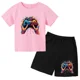 thumbnail image 3 of Conjunto de camiseta y pantalones cortos con estampado de máquina de juego de arte de grafiti para niños, moda de verano, informal, de manga corta, para niños y niñas, 3 of 5