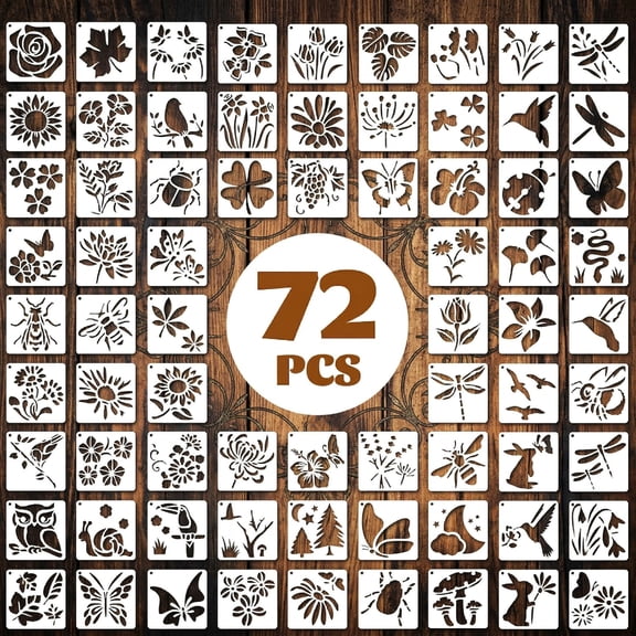 72pcs Reusable Stencils for Painting Butterfly Flower Leaf Nature Crafts Templates for Wall Fabric Wood Kids Classroom