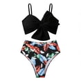 thumbnail image 4 of DHFJKG Women Swimsuits Floral Print Bowknot Two Piece Swimwear Bikini Top With High Waist Briefs Bottoms Tummy Control Bathing Suit Summer Versatile Beachwear, 4 of 4