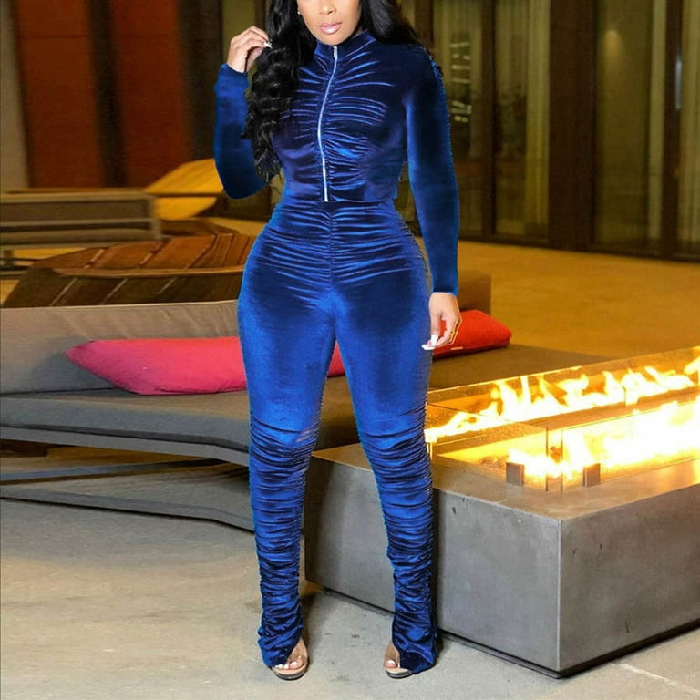 Fashion Two Piece Set for Women Velvet Tracksuit Fall Clothing Zip