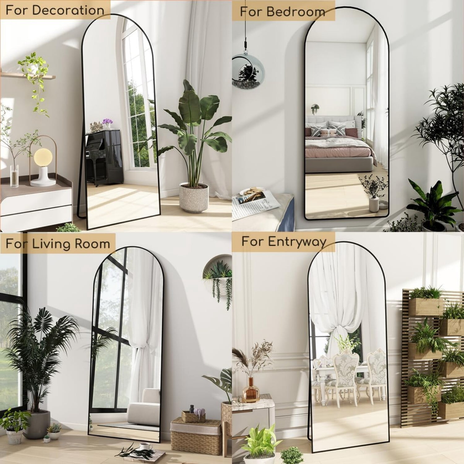 Easy4Home 64"x21" Arched Full Length Mirror Freestading Full Body Floor Mirror, Black