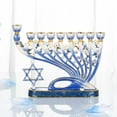 thumbnail image 4 of Matashi Hand Painted Blue Enamel Menorah Candelabra with Star of David by, 4 of 5
