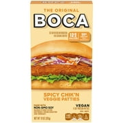 Angle View: BOCA Spicy Vegan Chicken Flavored Veggie Patties with Non-GMO Soy, 4 ct Box