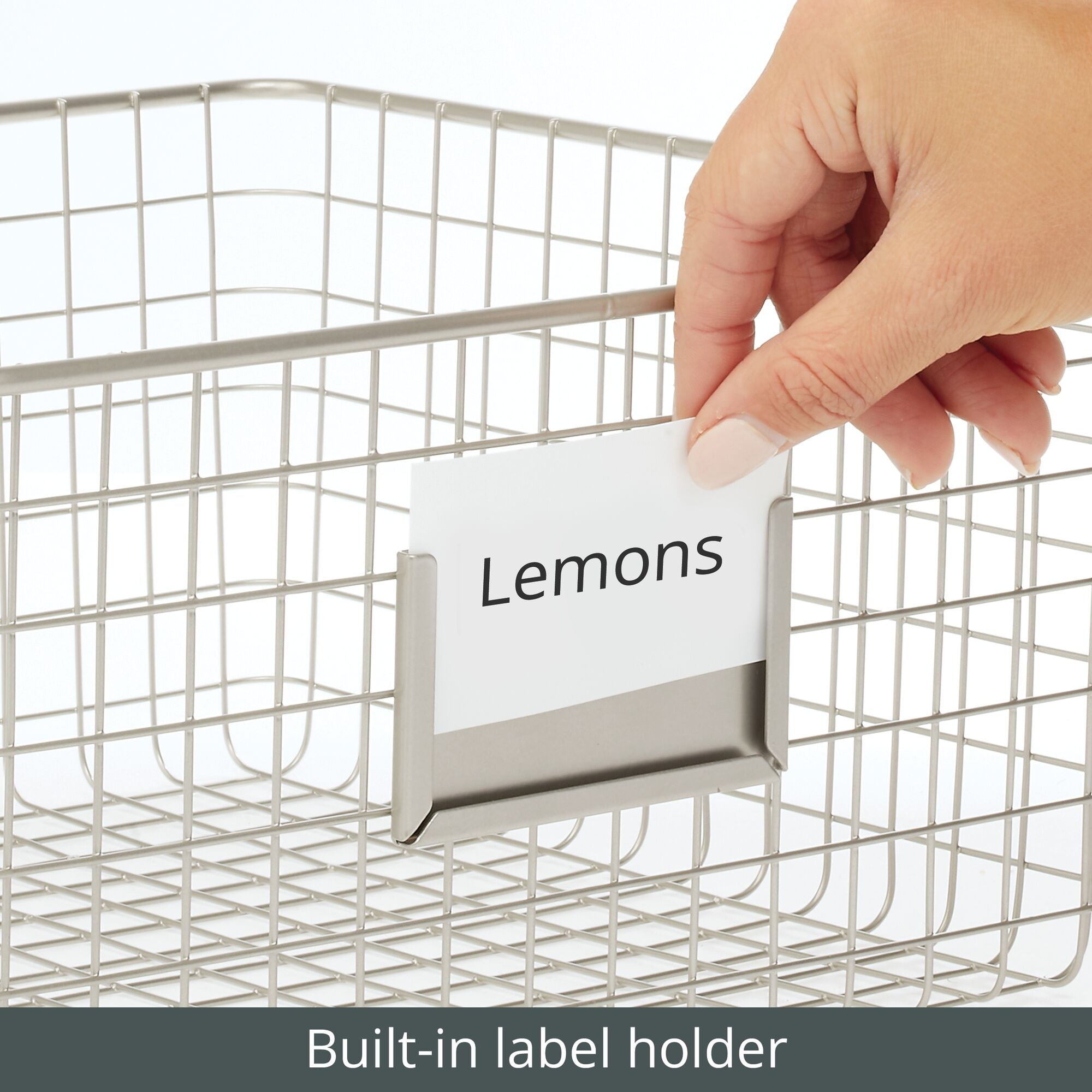 mDesign Large Steel Kitchen Organizer Basket with Label Slot, 4 Pack - Satin