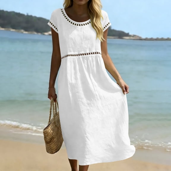 Plus Size Dresses Womens Summer Cotton T Shirt Dress Casual Loose Fit Crewneck Short Sleeve Maxi Dresses Womens Long Dress