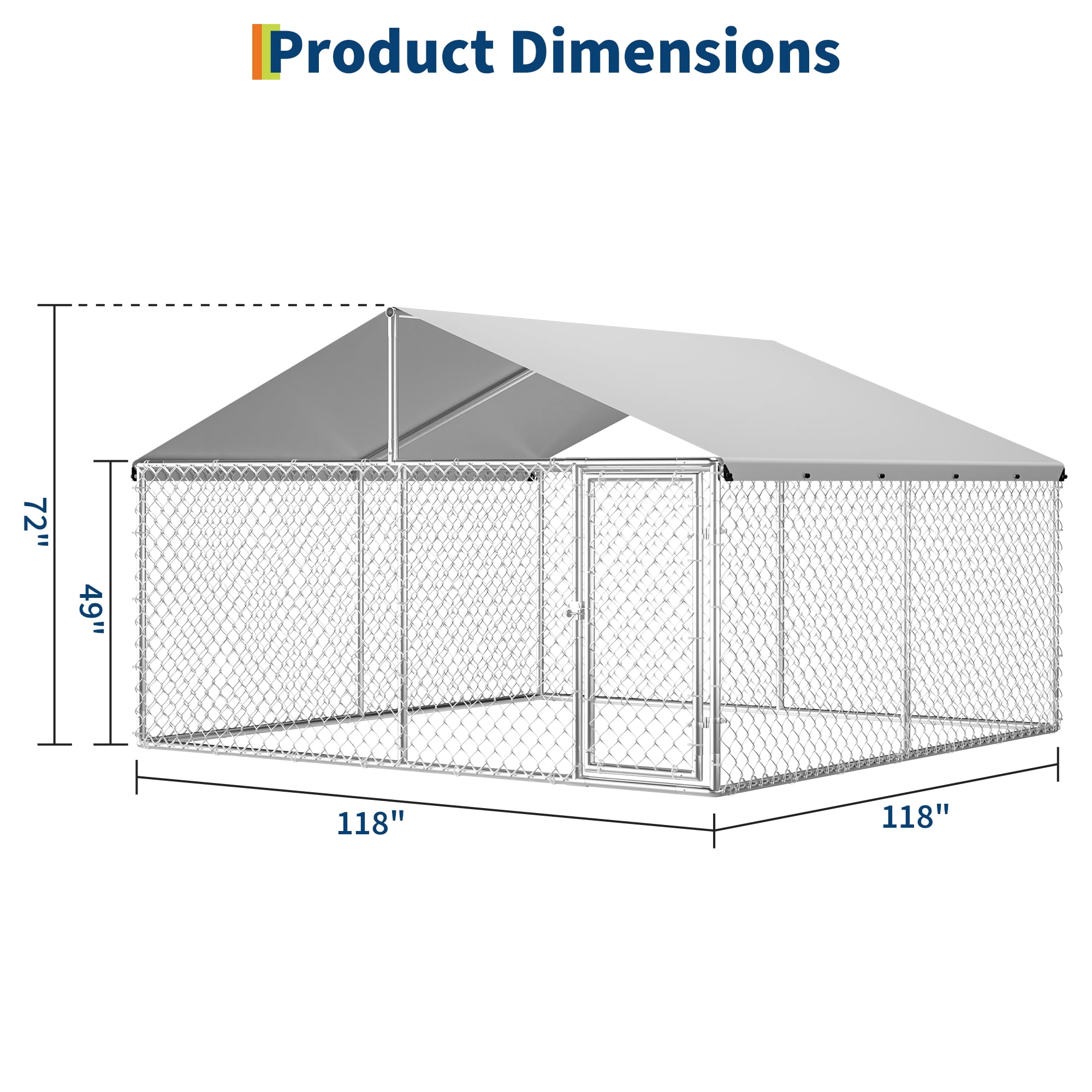 Large Outdoor Dog Kennel with Waterproof & UV-Resistant Cover, Galvanized Chain Link Dog Run, Heavy Duty Pet House Pet Playpen for Outside Backyard Farm Use, 10x10x6ft