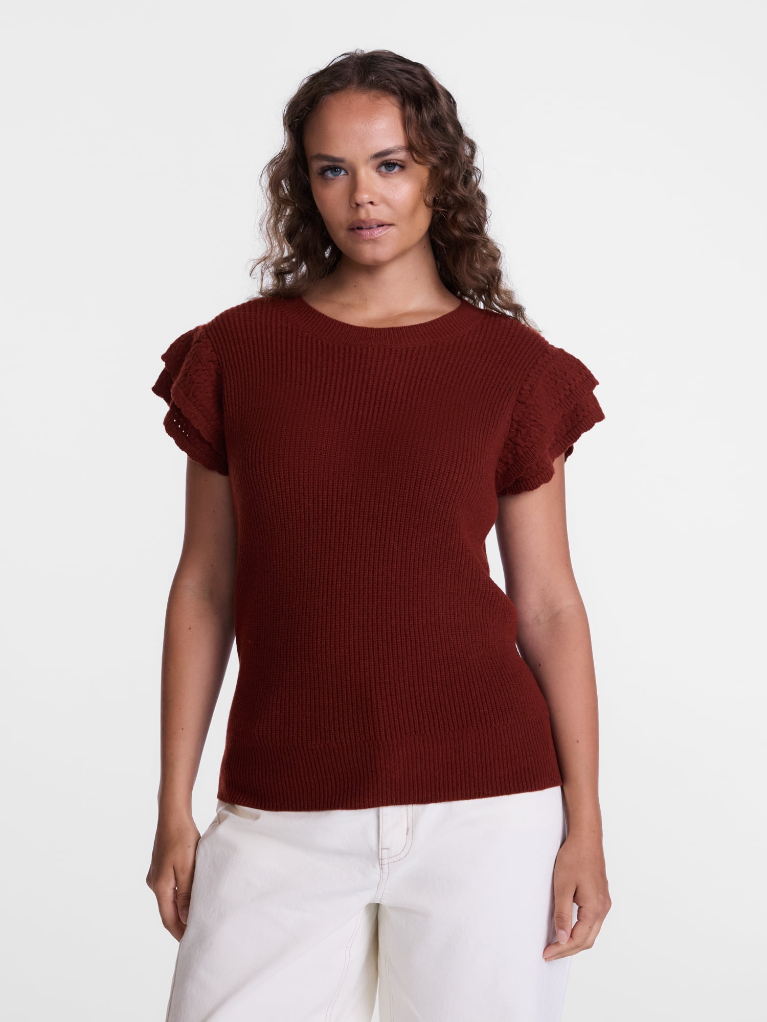 Scenario Women's Sweater with Flutter Sleeves, Lightweight, Sizes XS-XXXL