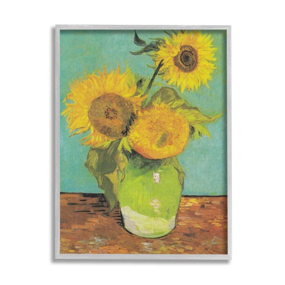 Stupell Industries Traditional Sunflower Painting over Turquoise Van Gogh Gray Framed by Vincent Van Gogh