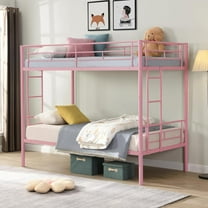 New ​Twin Over Twin Metal Bunk Bed - Pink, Space-Saving Modern Design with Safe Stairs, Easy Assembly, No Box Spring Needed, 250/350 LBS Capacity​​