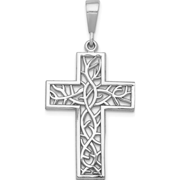 14K White Gold Thorn Cross Pendant (36 X 20) Made In United States d1596