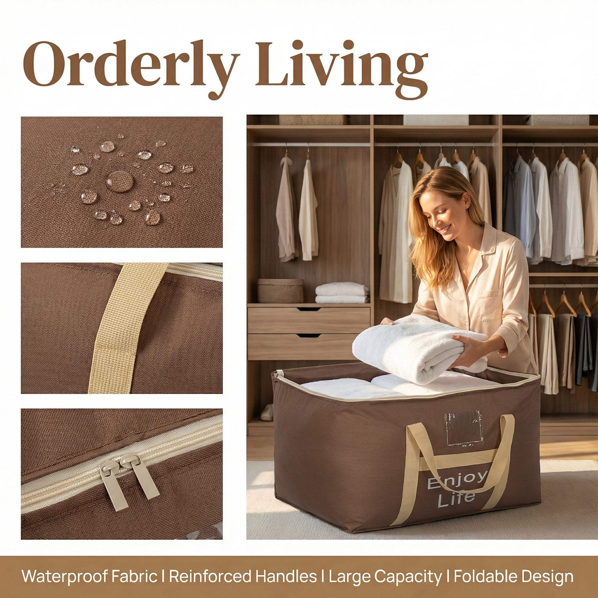 Unique Bargains Foldable Storage Bags for Storing Clothingg Brown 17.7"x13"x9.8"