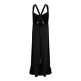 thumbnail image 6 of Jumpsuits for Women Summer Casual Loose Sleeveless Overalls Jumpsuit Ruffle Wide Leg Long Flare Pant Flowy Rompers with Pockets Short Jumpsuits for Women Short Sleeve Black XL, 6 of 7