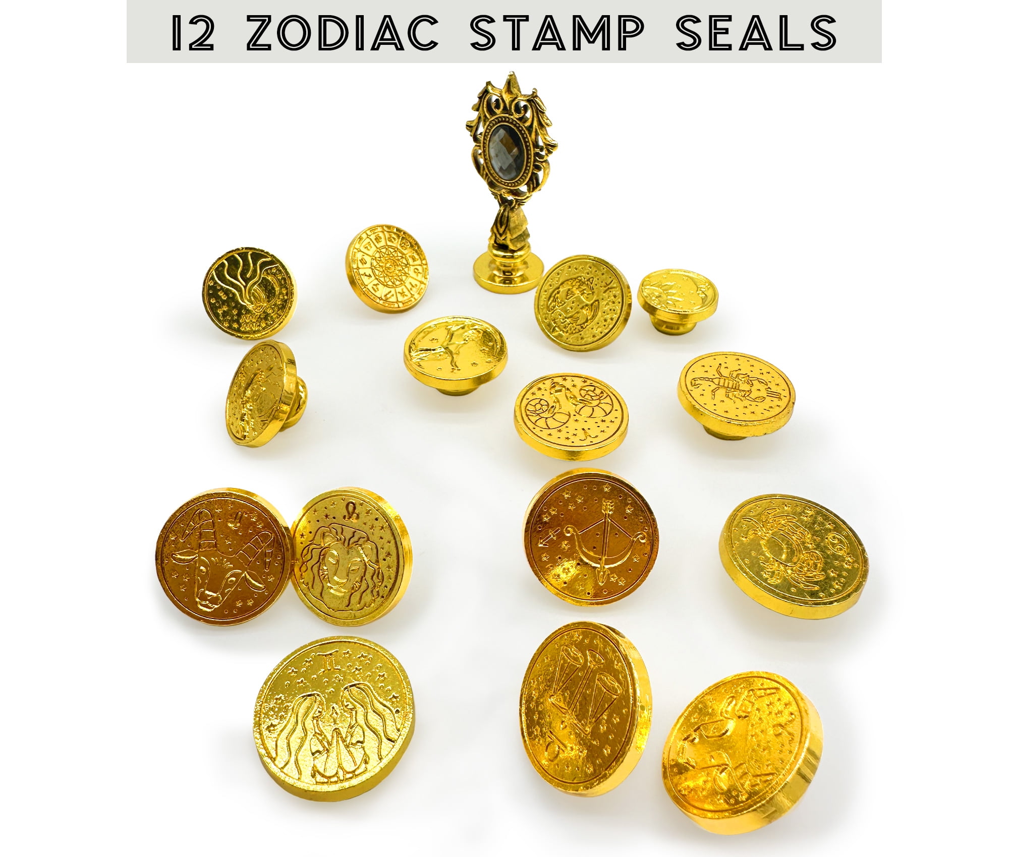 FTC Feather Quill Pen Calligraphy Set with Zodiac Wax Seals, Ink, and Nibs, Green