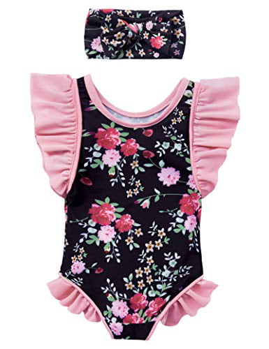 KANGKANG Baby Girl One Piece Swimsuit Infant Girl Elegant Sunsuit Ruffled Swimwear Bathing Suits 