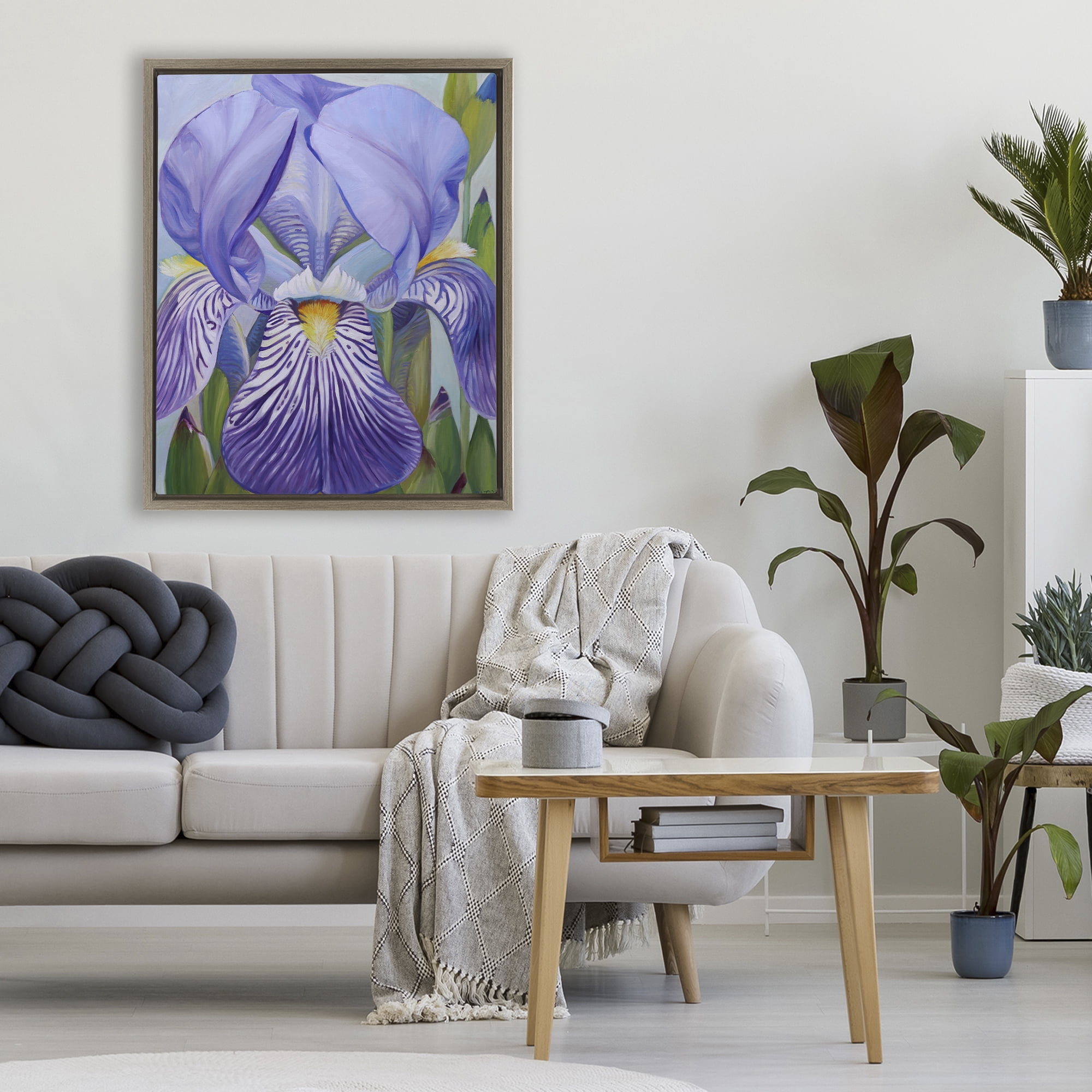 Stupell Industries Blooming Purple Iris Petals Brown Framed Floater Canvas Wall Art, design by Violeta Vollmer