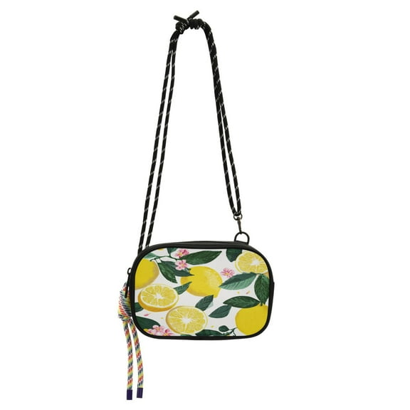 Stylish Crossbody Phone Bag Purse Handbags Adjustable Strap, Compact Design for Essentials Lemons and Pink Flowers