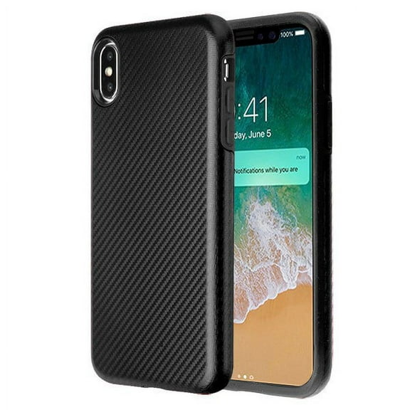Apple iPhone Xs Max (6.5 inch) - Phone Case Protective Shockproof Hybrid Rubber Rugged Cover with Textured Carbon Fiber Design BLACK Slim Phone Case for Apple iPhone Xs Max