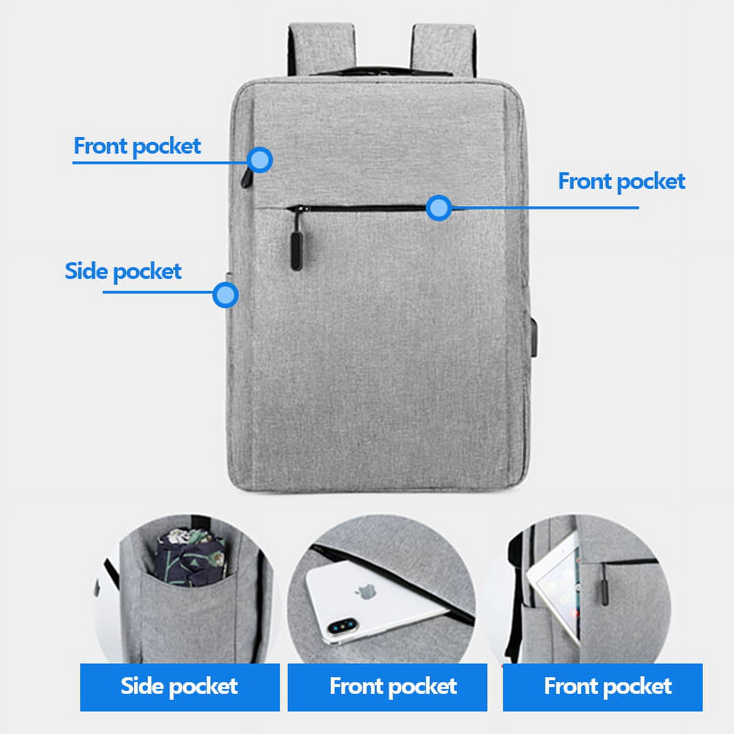 Novaa Bags 16" Slim Casual Waterproof Laptop Backpack with USB Charging Port Gray - image 3 of 5