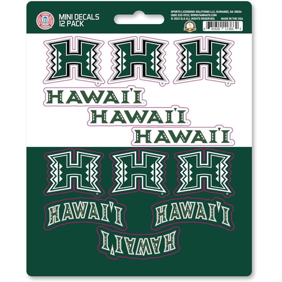 University of Hawaii Rainbow Warriors 12-Piece Mini Decal Sticker Set, 5x6 Inch Sheet, Gift for football fans for any hard surfaces around home, automotive, personal items