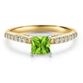 thumbnail image 3 of Gem Stone King 10K Two Tone Gold Green Peridot and Lab Grown Diamond Engagement Ring for Women | 0.91 Cttw | Princess 5MM | Gemstone August Birthstone | Size 5, 3 of 6