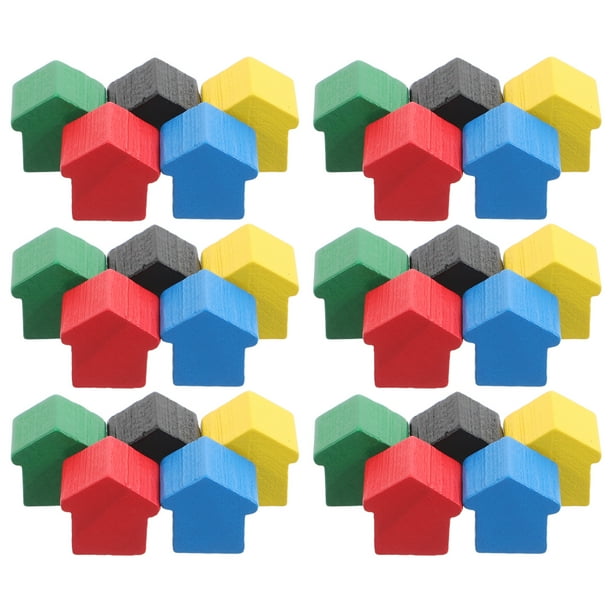 50 piezas de madera para juegos de mesa con forma de casa. Mini juego de ajedrez educativo y divertido para niños. Accesorios para juegos de azar inmobiliarios.