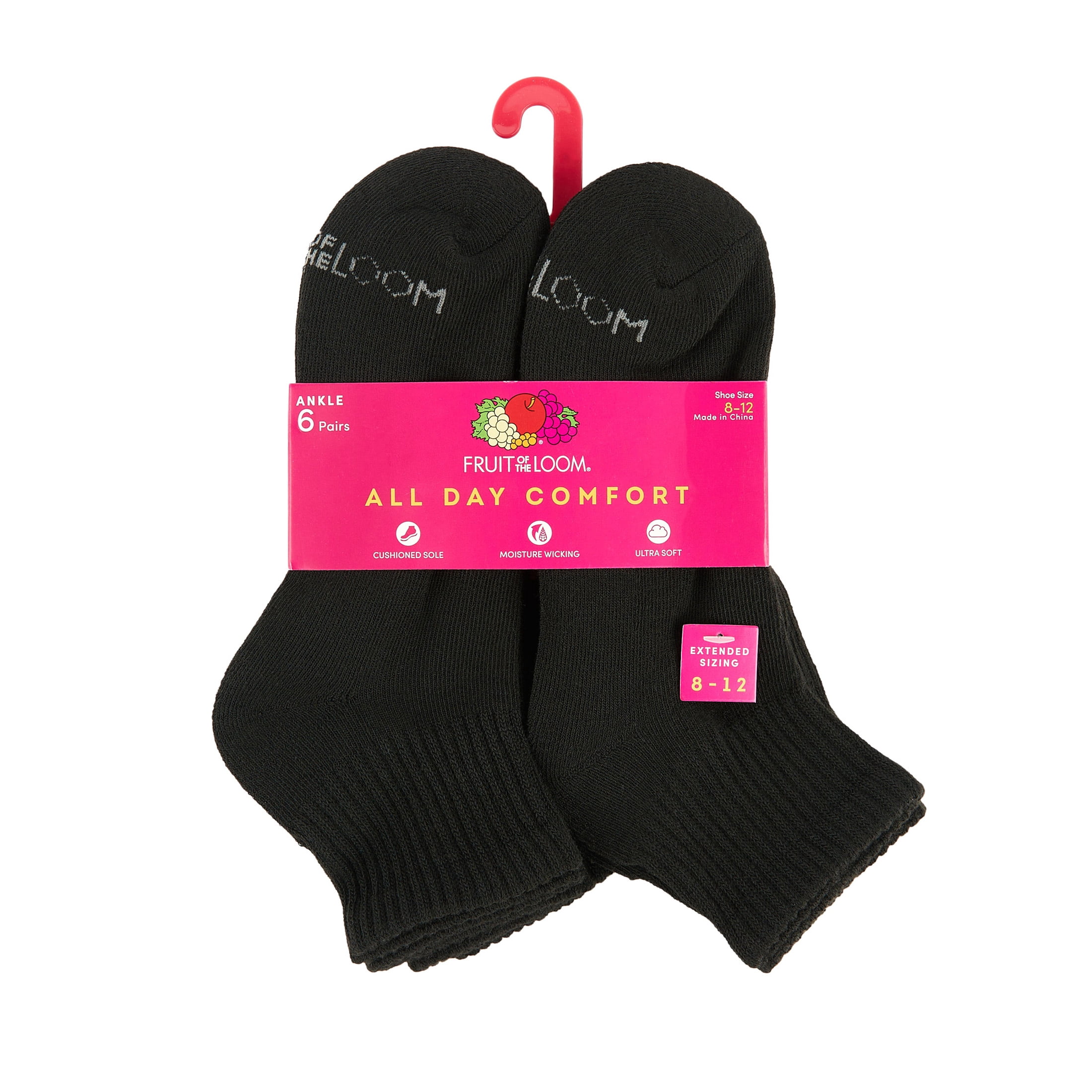 Fruit of the Loom All Day Comfort Women's Socks, Sizes 4-12, 6-Pack