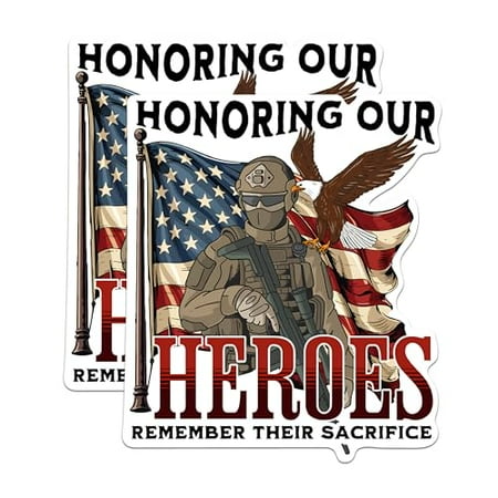 

(2 Pack) Honoring Our Heroes Magnets - Remember Their Sacrifice - Military Veteran - Veterans Day - 5 On Longest Side - Premium Magnet - for Cars Refrigerators Toolboxes - Made in USA - MAG1193