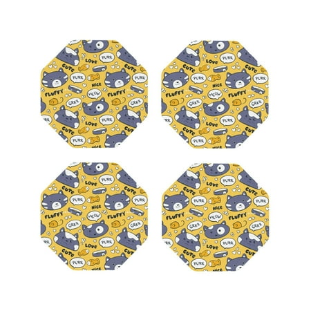 

Leather Coasters Set of 4 - Cute Cat Face Collar Fish Lightweight Non-Slip Drink Coasters for Desk Anti-Scalding Desk Cup Coasters for Office Table Decor Octagon
