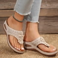 thumbnail image 3 of Platform Flip Flops for Women Bohemian Flower Hollow out Orthopedic Sandals Comfy Arch Support Footbed Slides Wedges Heels Slip on Beach Shoes Beige Size 7.5, 3 of 5