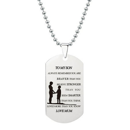 

Floleo Clearance Stainless Steel Tag Necklace Family Friend Gift Unisex Always Remember You Are Braver Than You Father Mom To Son Daughter-Chain Pendant