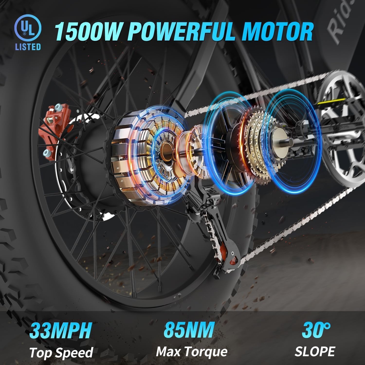 Ridstar Electric Bike for Adults,1200W 32mph,48V 20AH Electric Motorcycle,20" Fat Tires Full Suspension 7 Speed Mountain Bike UL2849