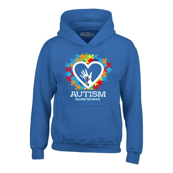 Shop4Ever Men's Autism Awareness Hands Puzzle Heart Hooded Sweatshirt Hoodie XX-Large Royal Blue