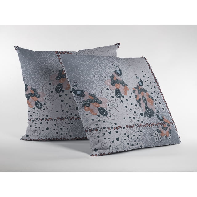 Amrita Sen Coussin en Suède Peint Paon Gris sur Blanc