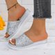 thumbnail image 2 of Bmisegm Ladies Summer Rhinestone Shiny Beach Outside Wear Slope Heel Big Size Sandals Slippers Sandals Women Summer Silver 9, 2 of 8